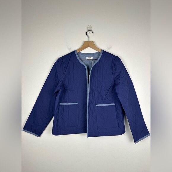 Untuckit for Her Leslie Quilted 100% Cotton Jacket Navy Blue Blazer Sz M NWT - Picture 3 of 7